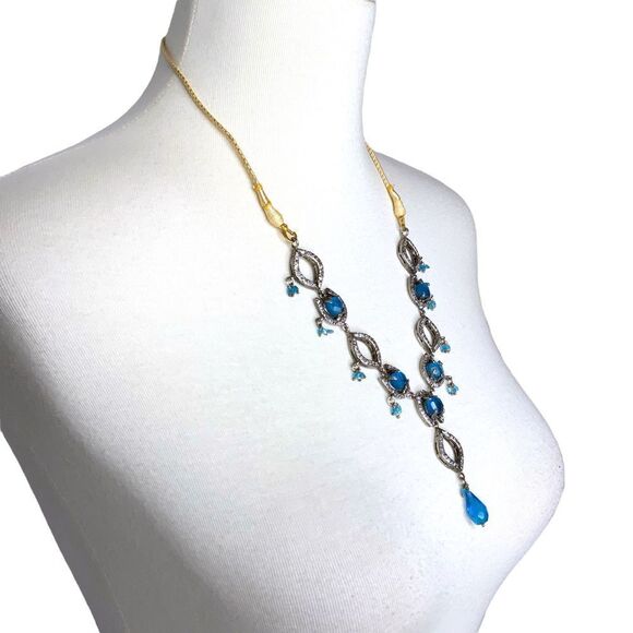 Rhinestone blue silver tone adjustable necklace - Picture 3 of 10